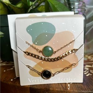 Three Gold Bracelet Set with Stone Pendants